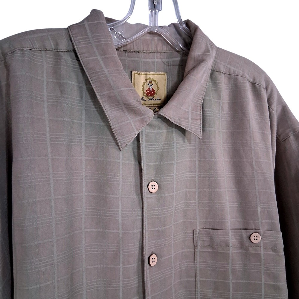 Joe Marlin Button Up Collared‎ Short Leeve 3X Mens Shirt Green Brown Plaid